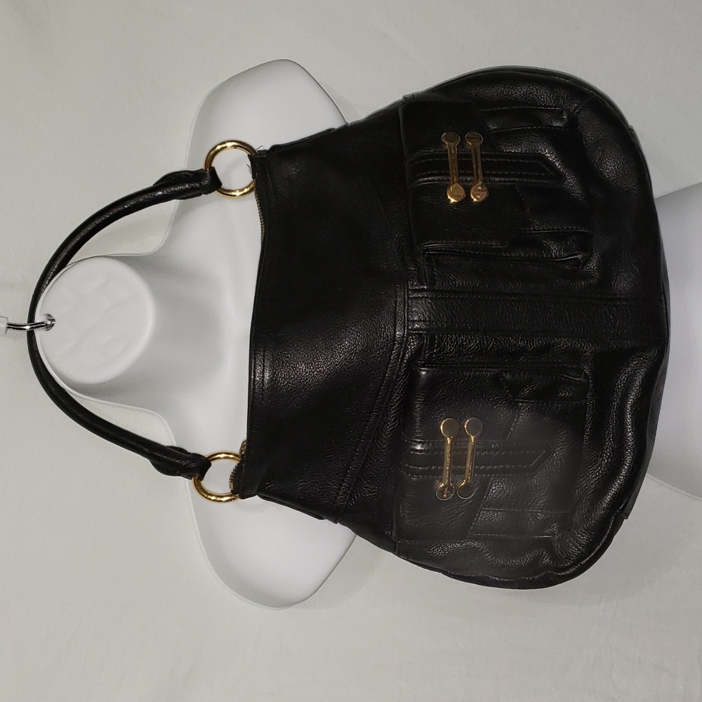 Lauren Ralph Lauren Black Leather Hobo Bag with Gold Hardware